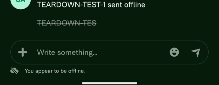 A chat showing one normal message, one message struck through, and a line saying You appear to be offline