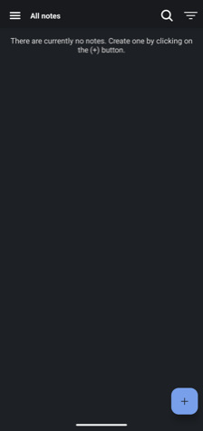 The note list screen showing the text There are currently no notes