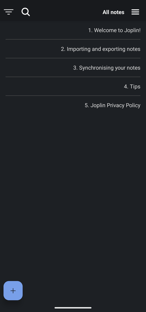 The note list mirrored, with the menu on the right, the search on the left and titles aligned right